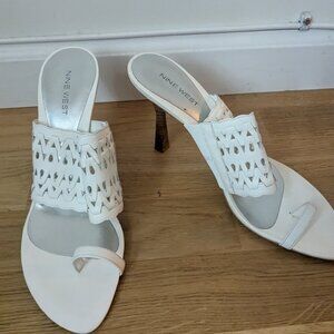 Nine West White Heeled One Toe Sandals
